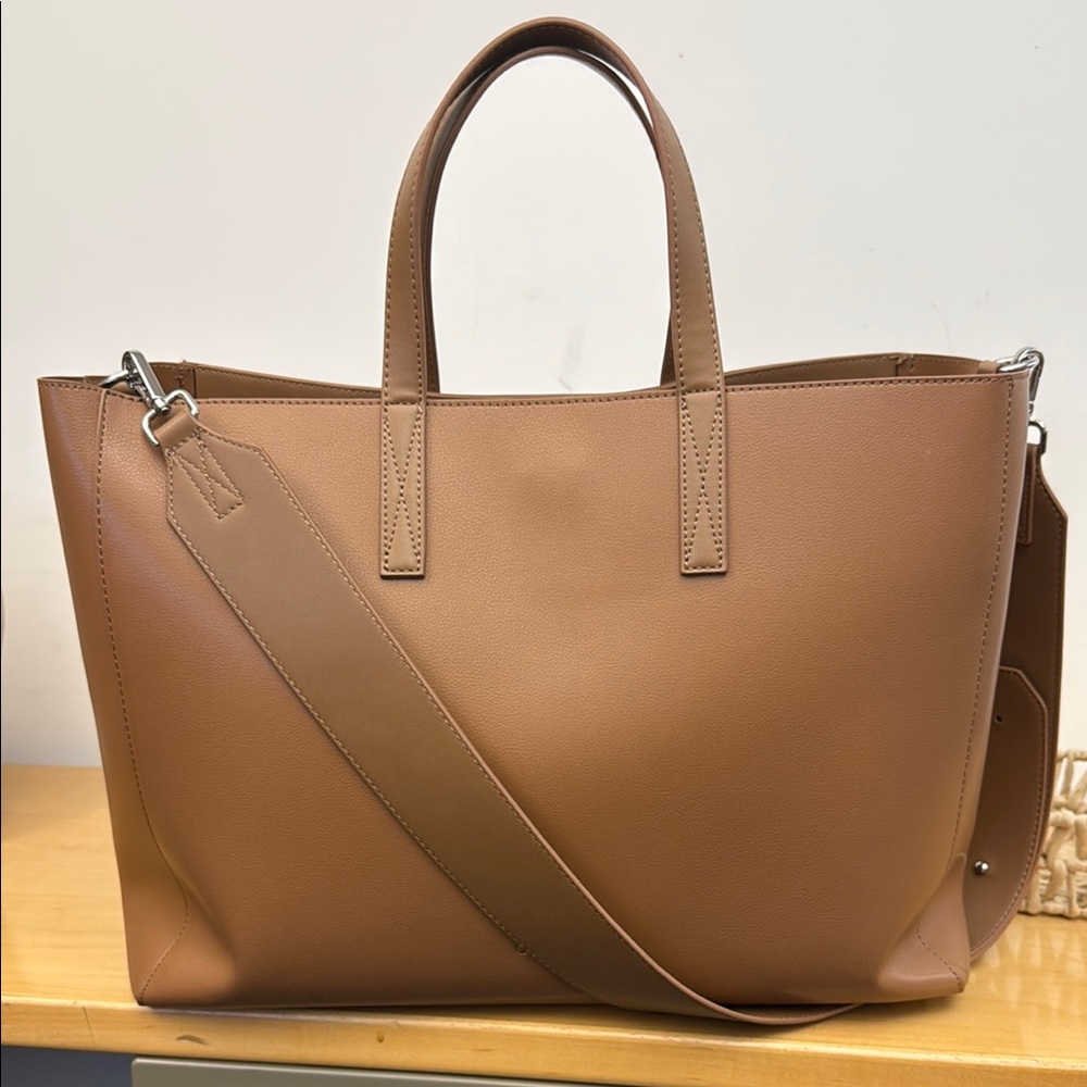 Calpak Tan Laptop Bag with Adjustable Strap